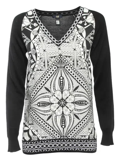 Pre-owned Roberto Cavalli Vintage Geometric-pattern V-neck T-shirt In Black