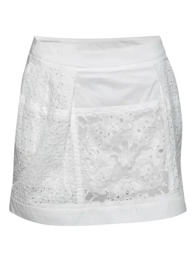 Pre-owned Roberto Cavalli Vintage Lace-panel Skirt In White