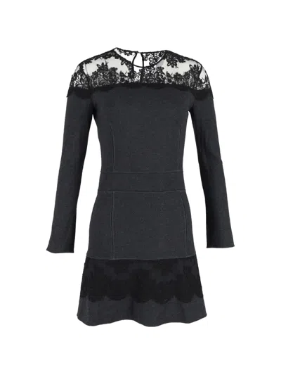 Pre-owned Roberto Cavalli Vintage Lace-trim Mini Dress In Gray