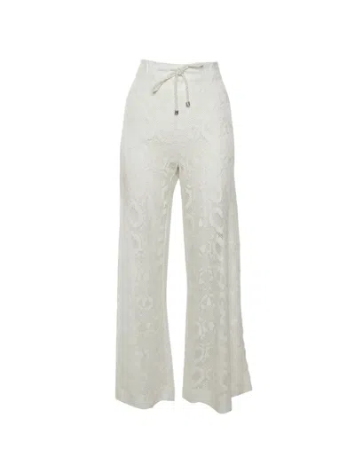 Roberto Cavalli Vintage Lace-patterned Wide-leg Trousers In White