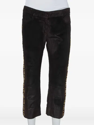 Pre-owned Roberto Cavalli Vintage Leather Cropped Trousers In Brown