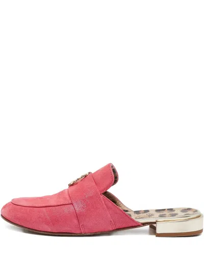 Pre-owned Roberto Cavalli Vintage Leather Flat Mules In Pink