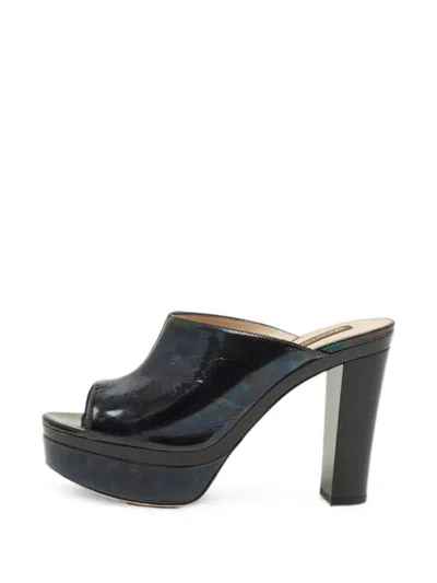 Pre-owned Roberto Cavalli Vintage Leather Platform Sandals In Black