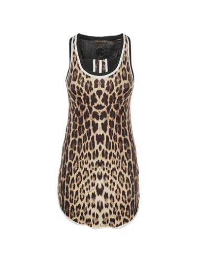 Pre-owned Roberto Cavalli Vintage Leopard-print Knit Tank Top In Black
