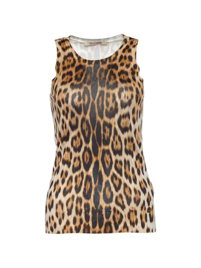 Pre-owned Roberto Cavalli Vintage Leopard-print Tank Top In Brown