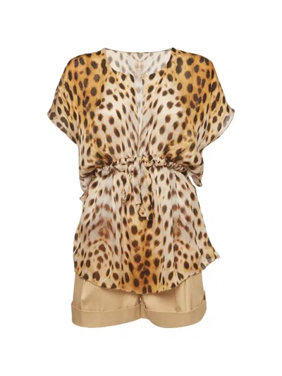 Pre-owned Roberto Cavalli Vintage Leopard-print Shorts Set In Neutral