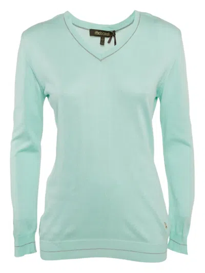 Pre-owned Roberto Cavalli Vintage Long-sleeves V-neck Sweater In Blue