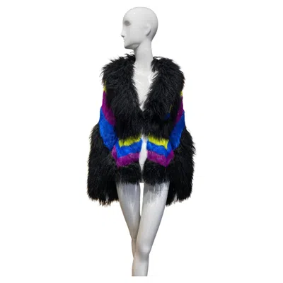 Pre-owned Roberto Cavalli Vintage Multi-color Fur Jacket Unisex Size 0/2/4 Italy In Black