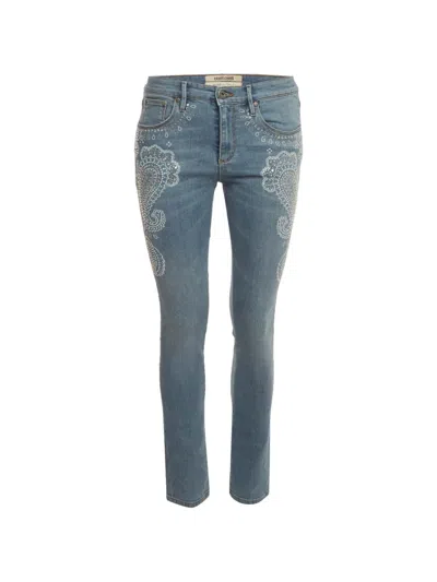 Pre-owned Roberto Cavalli Vintage Paisley Crystal-embellished Jeans In Blue