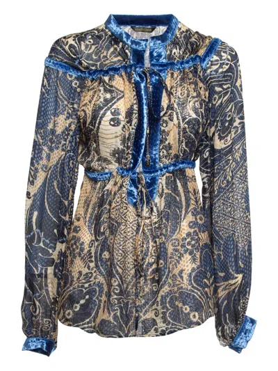 Pre-owned Roberto Cavalli Vintage Paisley-print Tie-neck Blouse