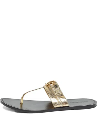 Pre-owned Roberto Cavalli Vintage Patent Leather T-strap Sandals In Gold