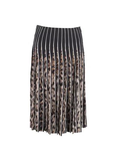 Pre-owned Roberto Cavalli Vintage Pleated Animal-print Skirt In Black
