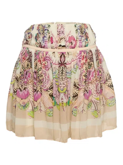 Pre-owned Roberto Cavalli Vintage Pleated Floral Skirt In Neutral