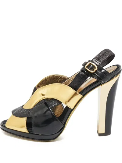 Pre-owned Roberto Cavalli Vintage  130mm Crocodile-embossed Leather Sandals In Black