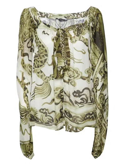 Pre-owned Roberto Cavalli Vintage  Abstract-print Tie-front Blouse