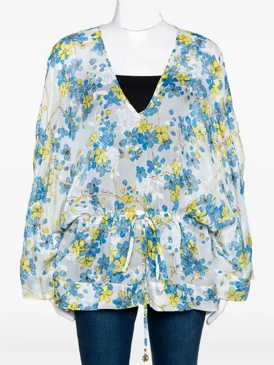 Pre-owned Roberto Cavalli Vintage  Floral V-neck Silk Blouse