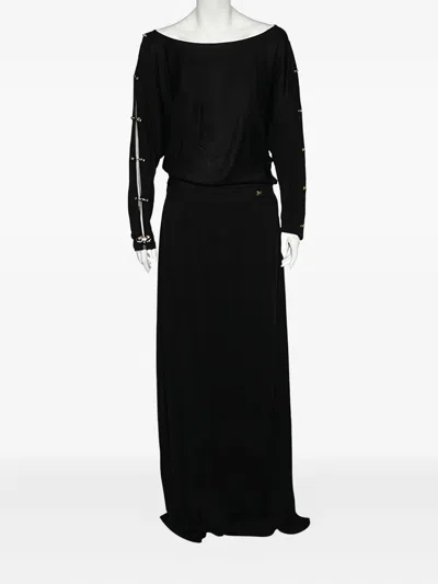 Pre-owned Roberto Cavalli Vintage  Metal Link Sleeve Dress In Black