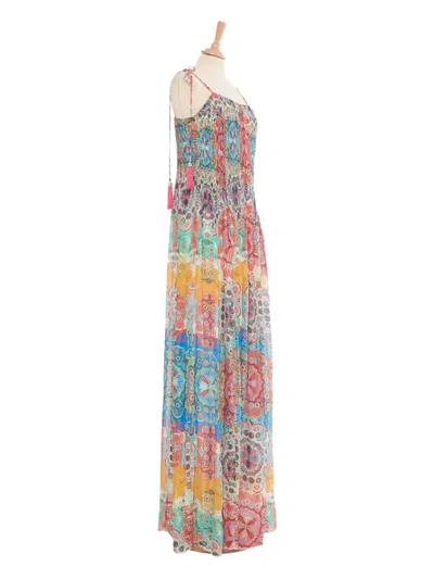 Pre-owned Roberto Cavalli Vintage  Patterned Pleated Maxi Dress In Green