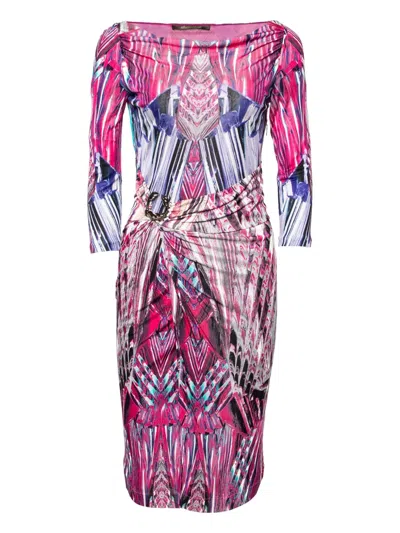 Pre-owned Roberto Cavalli Vintage  Printed Draped Dress