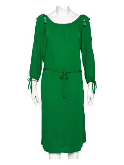 Pre-owned Roberto Cavalli Vintage  Tassel-embellished Belted Dress In Green