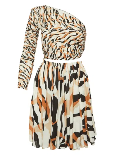 Pre-owned Roberto Cavalli Vintage  Tiger-print Ruched Mini Dress In White
