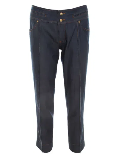 Pre-owned Roberto Cavalli Vintage  Gold Button Jeans In Blue