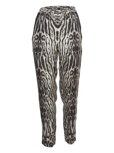 Pre-owned Roberto Cavalli Vintage  Leopard-print Silk Trousers In Black