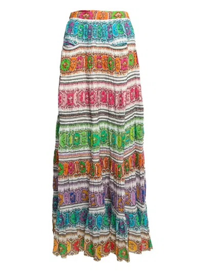 Pre-owned Roberto Cavalli Vintage Printed Pleated Skirt In Orange