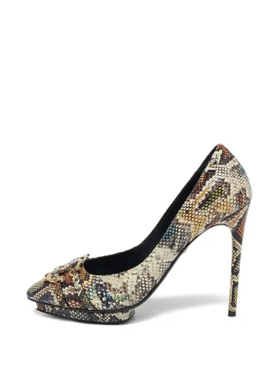 Pre-owned Roberto Cavalli Vintage Python-embossed Platform Pumps In Neutral