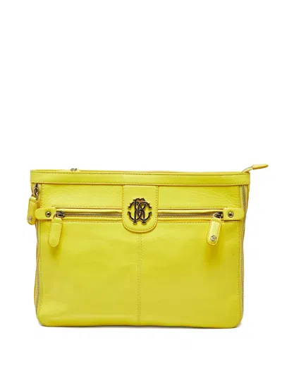 Pre-owned Roberto Cavalli Vintage Rc Logo-plaque Leather Clutch Bag In Yellow