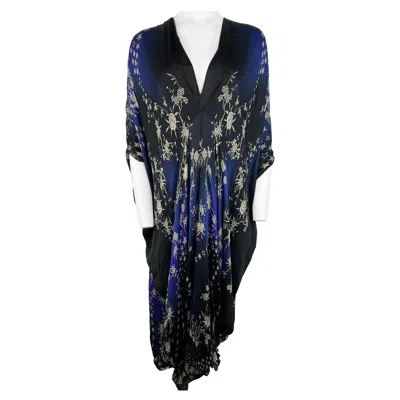 Pre-owned Roberto Cavalli Vintage  Black And Navy Maxi Dress, Size 38 In Blue