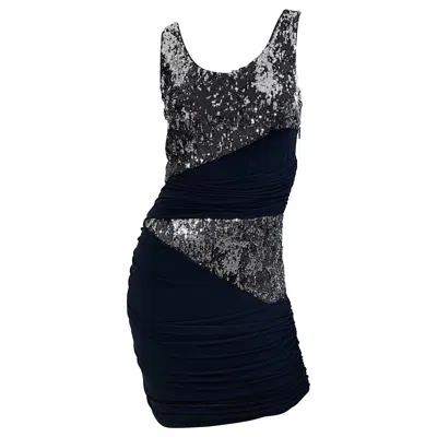 Pre-owned Roberto Cavalli Vintage  Black + Silver Sequin Size 42 / 6 - 8 Y2k Mini Dress