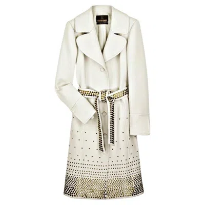 Pre-owned Roberto Cavalli Vintage  Embellished Wool Trench Coat 44 Nwt In Sand