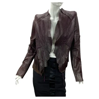 Pre-owned Roberto Cavalli Vintage  Goat Leather Bohemian-luxe Deconstructed Jacket It. 42 In Black
