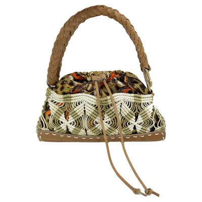 Pre-owned Roberto Cavalli Vintage  Macrame Silk Drawstring Baguette In Brown