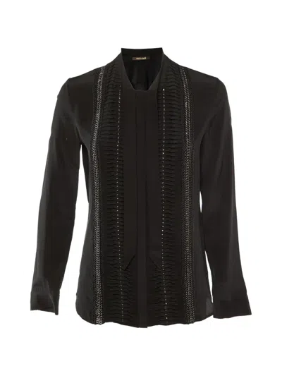 Pre-owned Roberto Cavalli Vintage Roberto Cavalli Studded Tie-detail Shirt In Black