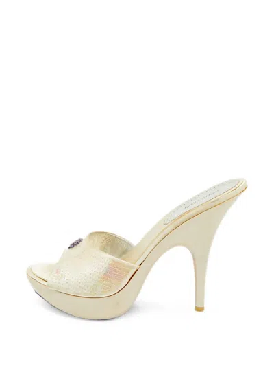 Pre-owned Roberto Cavalli Vintage Sequin-embellished Slide Heeled Sandals In Neutral