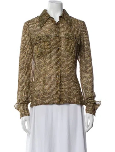 Pre-owned Roberto Cavalli Vintage Silk Blouse In Yellow