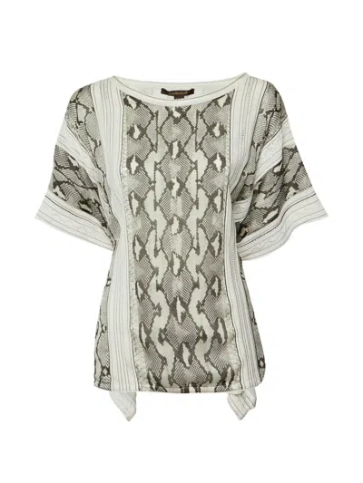 Pre-owned Roberto Cavalli Vintage Snake-print Tie-detail Tunic Top In Neutral