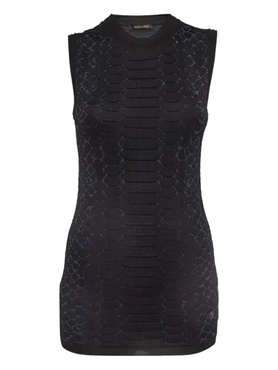 Pre-owned Roberto Cavalli Vintage Snakeskin-effect Knitted Top In Black