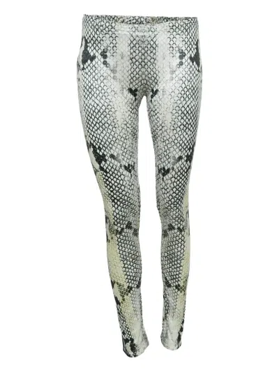 Pre-owned Roberto Cavalli Vintage Snakeskin-print Leggings In White