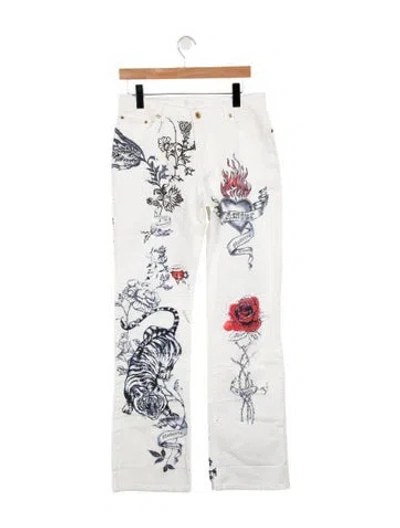 Pre-owned Roberto Cavalli Vintage Straight Leg Jeans In White