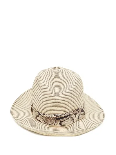 Pre-owned Roberto Cavalli Vintage Straw Snake Ribbon Hat In Neutral