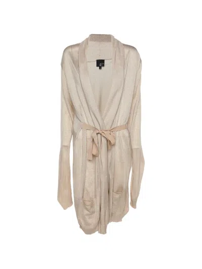 Pre-owned Roberto Cavalli Vintage Stretch-knit Belted Cardigan In Neutral