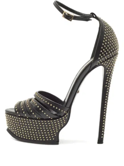 Pre-owned Roberto Cavalli Vintage Studded Platform Sandals In Black