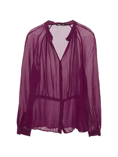 Pre-owned Roberto Cavalli Vintage V-neck Silk Blouse In Pink
