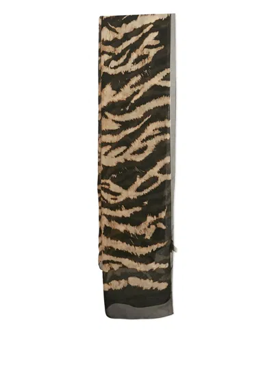 Pre-owned Roberto Cavalli Vintage Zebra-print Silk Stole In Black