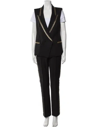 Pre-owned Roberto Cavalli Virgin Wool Beaded Accents Pant Set In Black