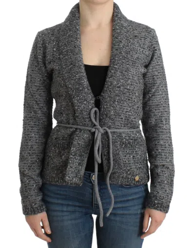Roberto Cavalli Virgin Wool Blend Knit Cardigan In Gray
