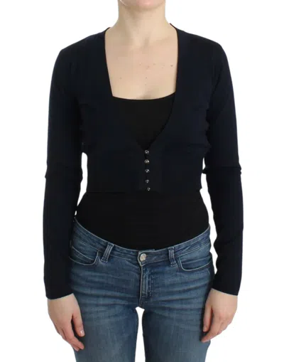 Roberto Cavalli Virgin Wool Cropped Cardigan In Black